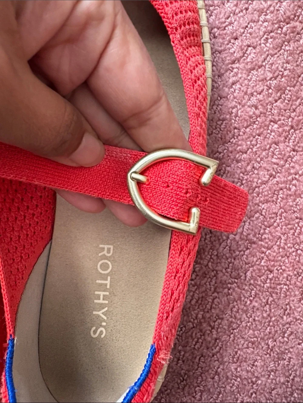 Rothy's Coral Knit Mary Jane Flats with Gold Buckle